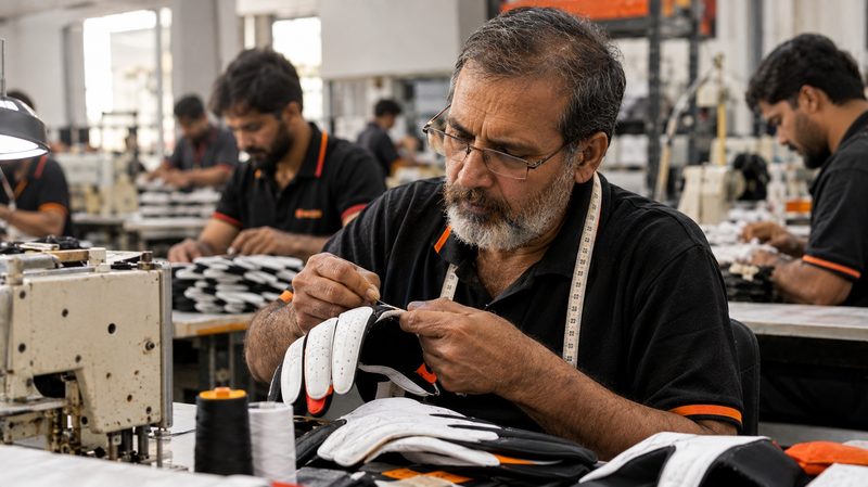 Senior ProGrip craftsman finishing a golf glove