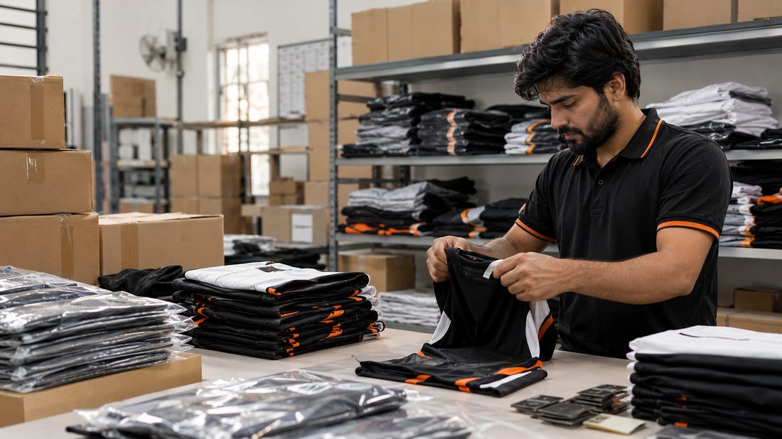 ProGrip team packing finished sportswear for export